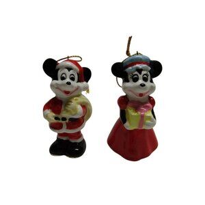 Vintage Disney Japan Mickey & Minnie Set of Christmas Ceramic Ornaments